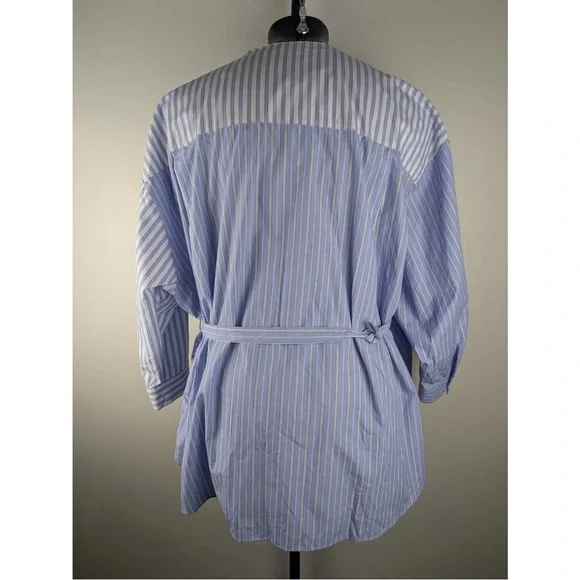 Zara Women’s Blue and White Striped Peoni Shirt Size XSMALL - Picture 4 of 7